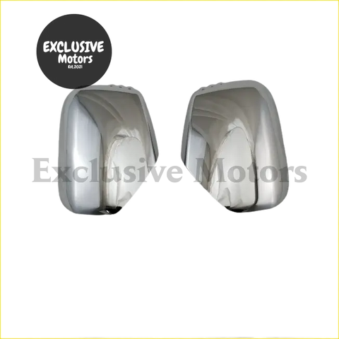 Pair of chrome side mirror covers for Mitsubishi L200 Triton with sleek reflective chrome finish and angular design