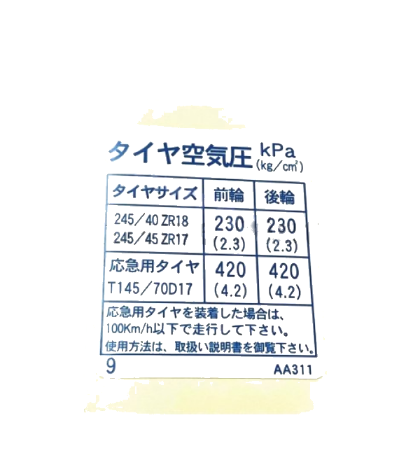 Tyre Pressure Sticker  Suits Nissan R34 GTR
