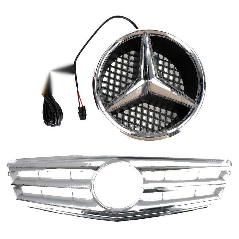 Mercedes C Class W204 Chrome Front Bumper Grille with LED Emblem (2008-2014)