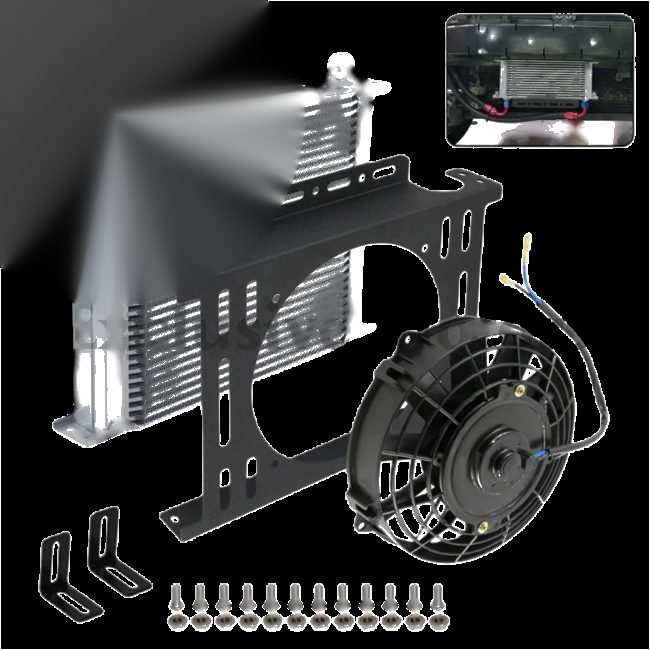 Universal 30 Row AN10 Oil Cooler with 7" Electric Fan & Mounting Bracket Kit