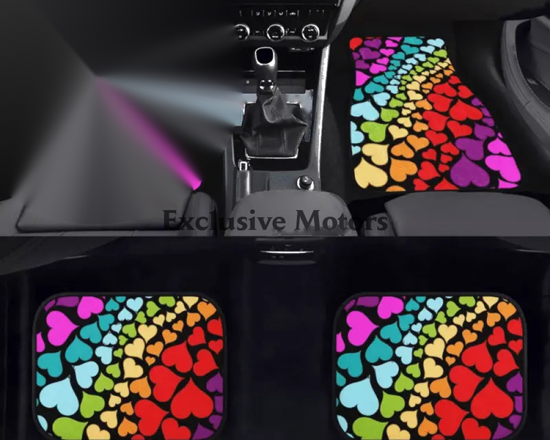 Custom Rainbow Hearts Floor Mats