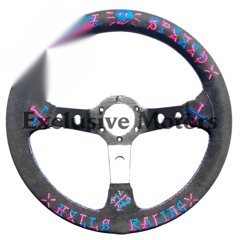 13" (320mm)  Suede Pink Blue Stitch Steering Wheel