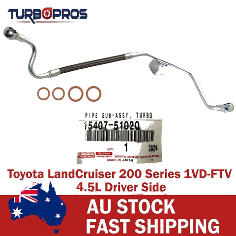 Toyota Landcruiser 200 Series 4.5L RHS Genuine Turbo Oil Feed Pipe+Gaskets