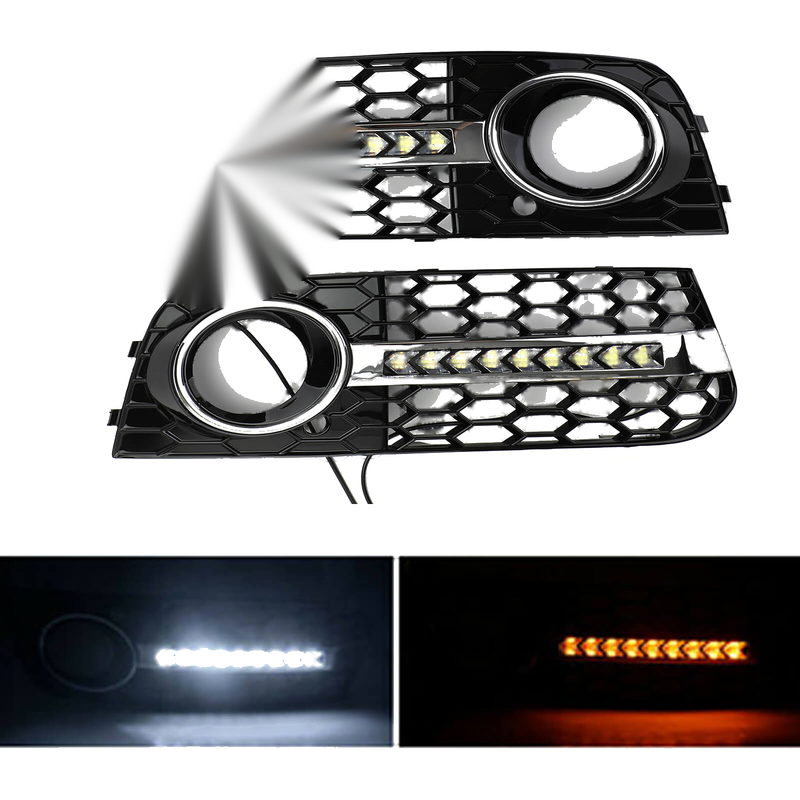 Audi A4 B8 09-11 LED Honeycomb Mesh Grille Fog Light Turn Signal DRL