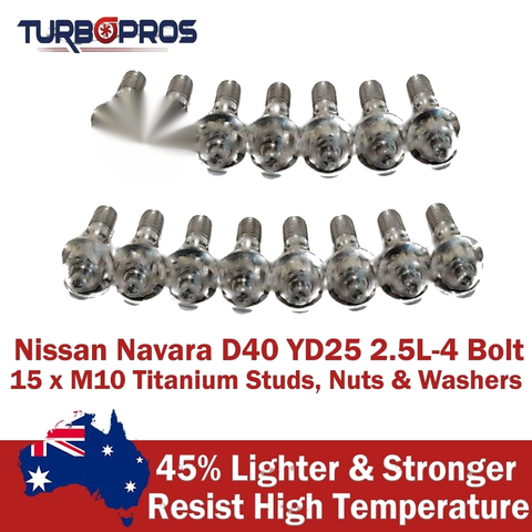 Nissan Navara D40 YD25 2.5L-4 Bolt Titanium Exhaust Manifold&Turbo Stud Kit