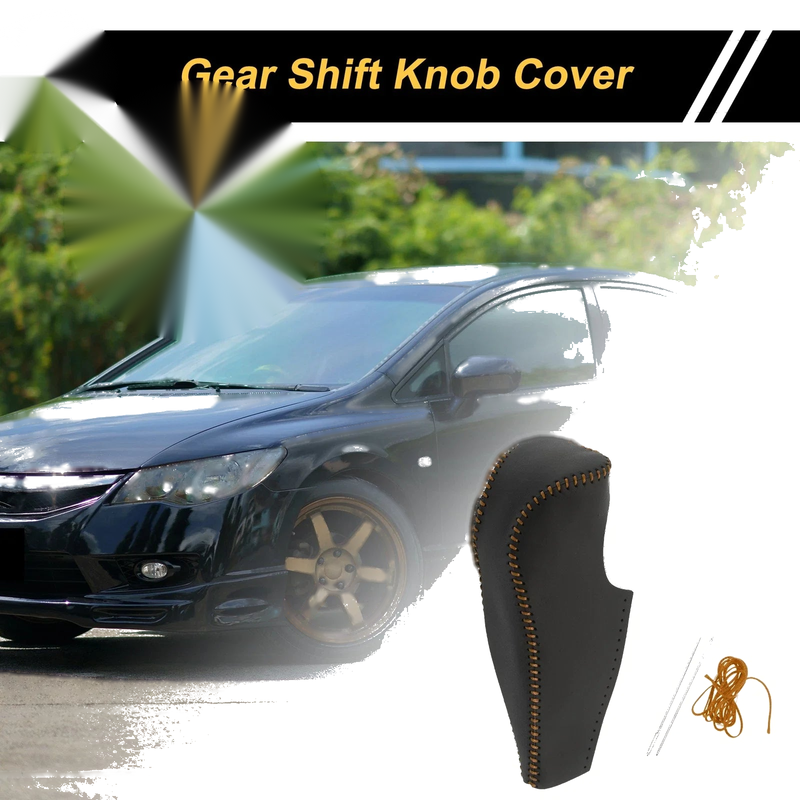 Honda Civic (2006-2011) - Black Brown Faux Leather Car Gear Shift Knob Cover