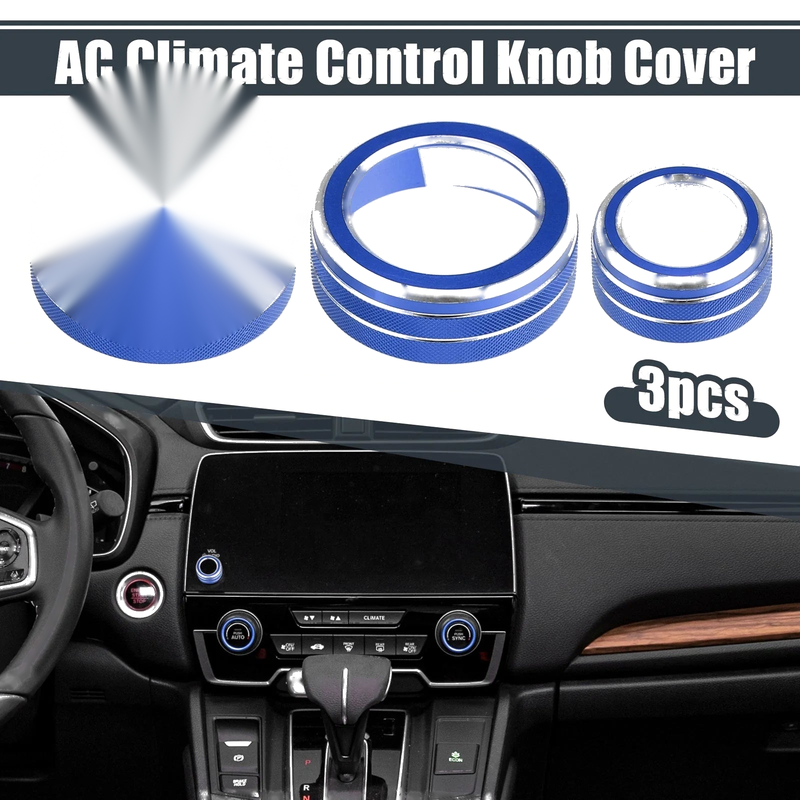 Honda CR-V 2017-2021 - Volume Control Knobs Blue 3 x AC Knob Ring Covers