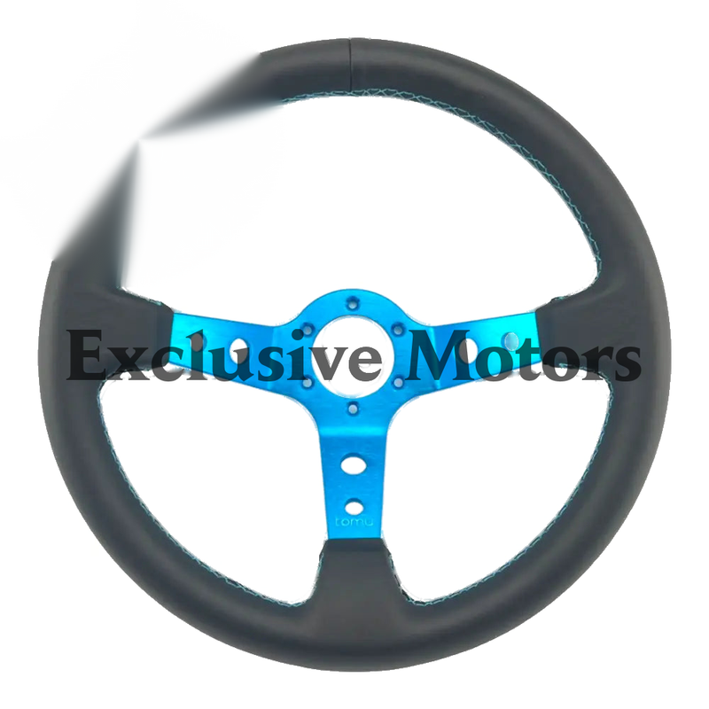 Teal Spoke with Black Leather Steering Wheel