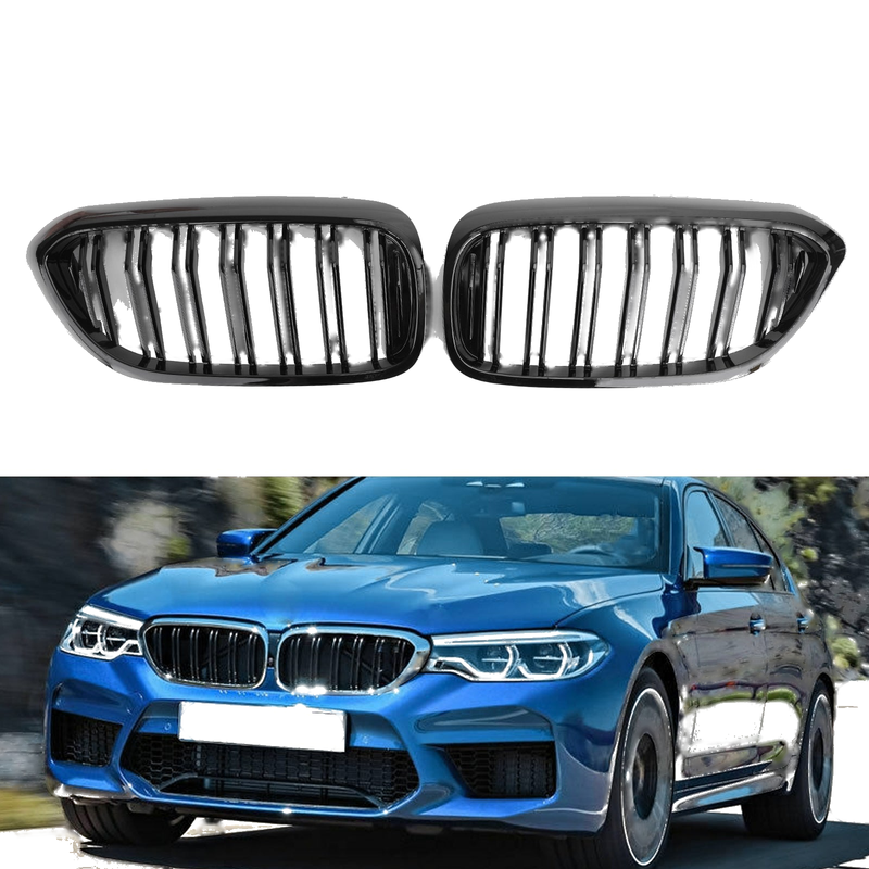 BMW 5 Series G30 G31 17-19 Glossy Black Double Slat Front Kidney Grille