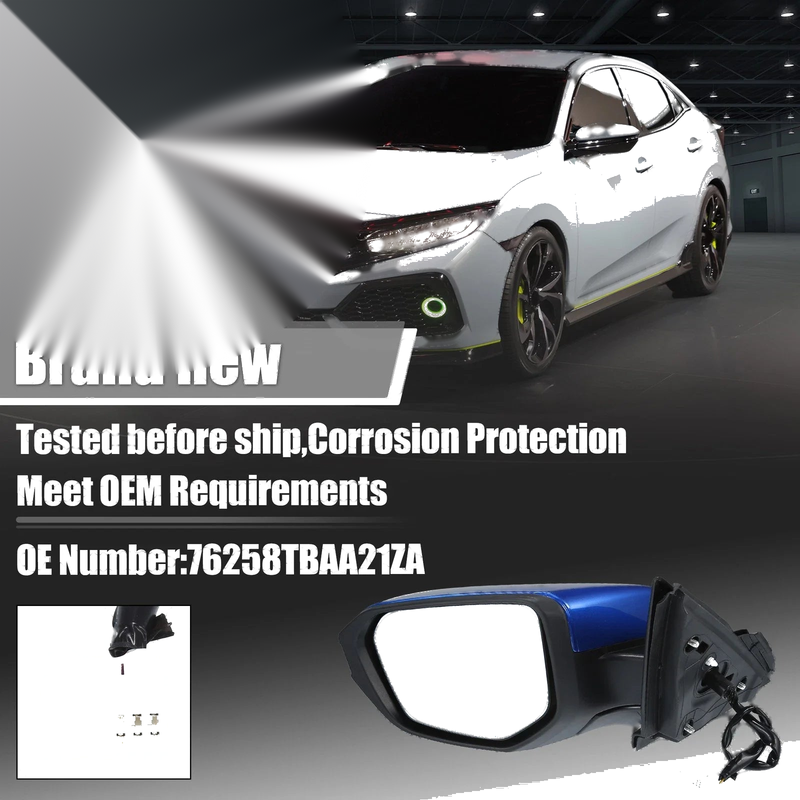 Honda Civic 5 Pin Left Side Exterior Door Mirror Assembly Blue (2016-2020)