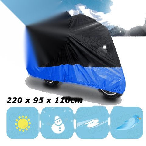 Honda Suzuki Kawasaki L Black+Blue Outdoor Motorcycle Cover