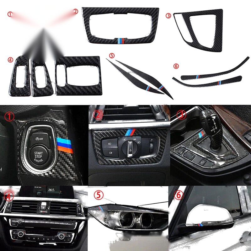 BMW 3 4 Series F30 F34 Carbon Fiber Cover Frame Accessories Set of 6 (2013-2019)