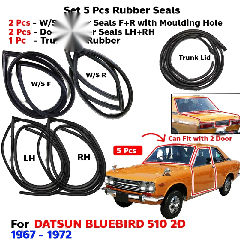 Windshield w Vent Weatherstrip Set 5 Fits Datsun Bluebird 510 2D SED 1967-72