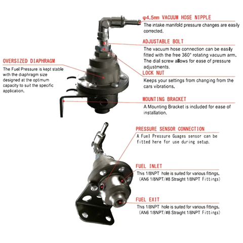 Turbo EFI Engine Adjustable Fuel Pressure Regulator with Gauge