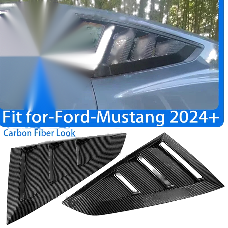2024-2025 Ford Mustang GT 2x Carbon Style Rear Window Louver Covers Sun Shades