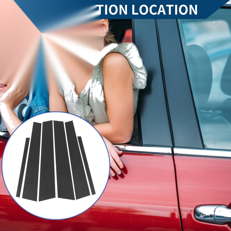 Honda Accord EX-L (2013-2017) Black Carbon Fiber 6 x Car Pillar Window Trim Covers