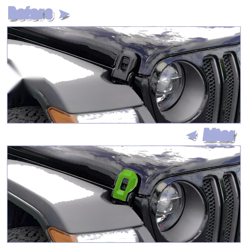 Jeep Wrangler JL 2 x Green Hood Latch Lock Catch Brackets Covers (2018-2021)