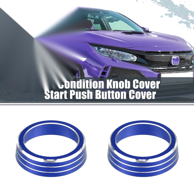 Honda Civic 3 x Blue AC Knob Covers & Engine Start Button Cover (2016-2021)