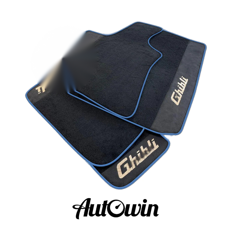 Maserati Ghibli (2014-2023) - Alcantara, Blue Trim AutoWin Black Floor Mats