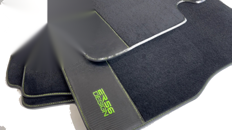 BMW 4 Series G22 Carbon Fiber Leather Green Floor Mats (2020-2023)