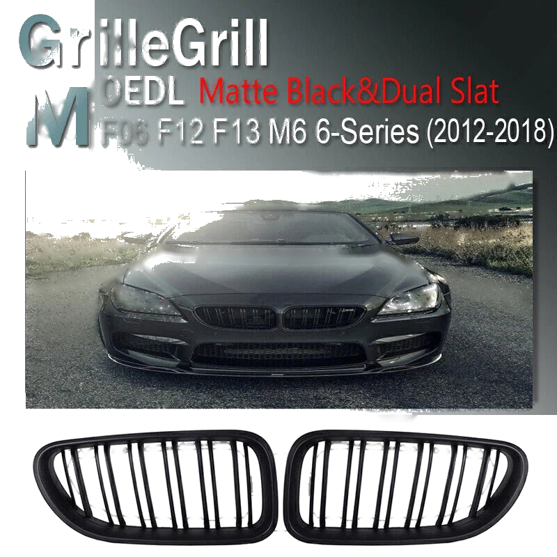BMW 6-Series F06 F12 (2012-2017) 2x Dual Slat Matte Black Kidney Grilles