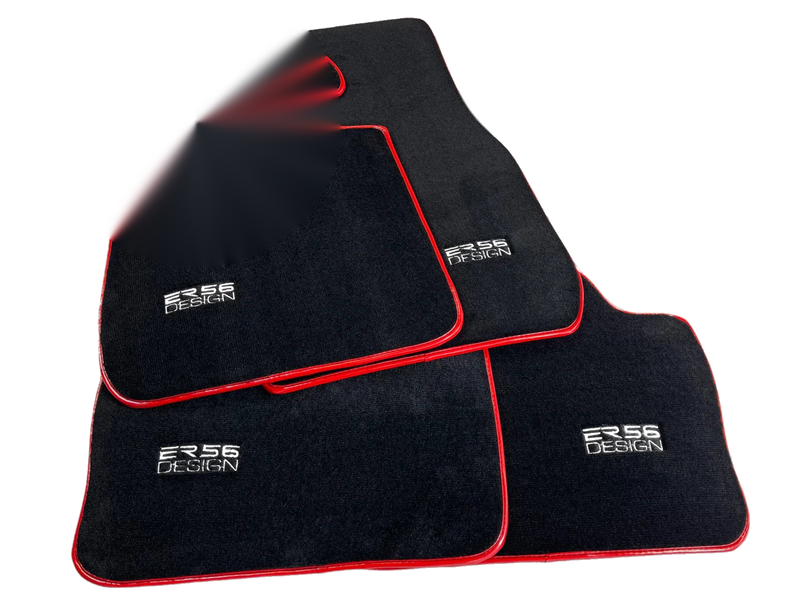 BMW M6 Series F12 (2012-2019) - Black Red Rounds Premium Floor Mats