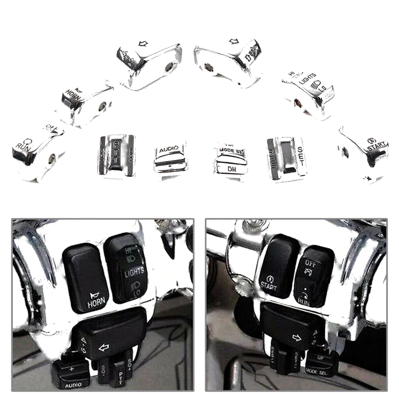Harley Touring Chrome 10pc Hand Control Switch Housing Button Cap Set (1996-2013)