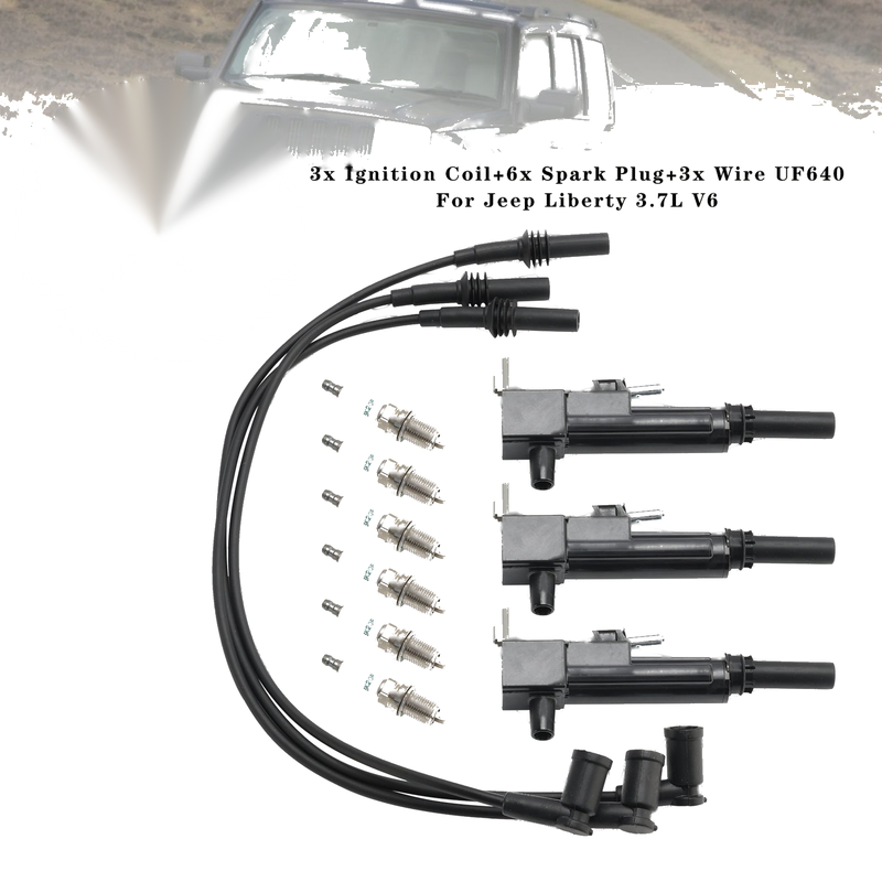 Jeep Liberty 3.7L V6 3x Ignition Coil+6x Spark Plug+3x Wire UF640