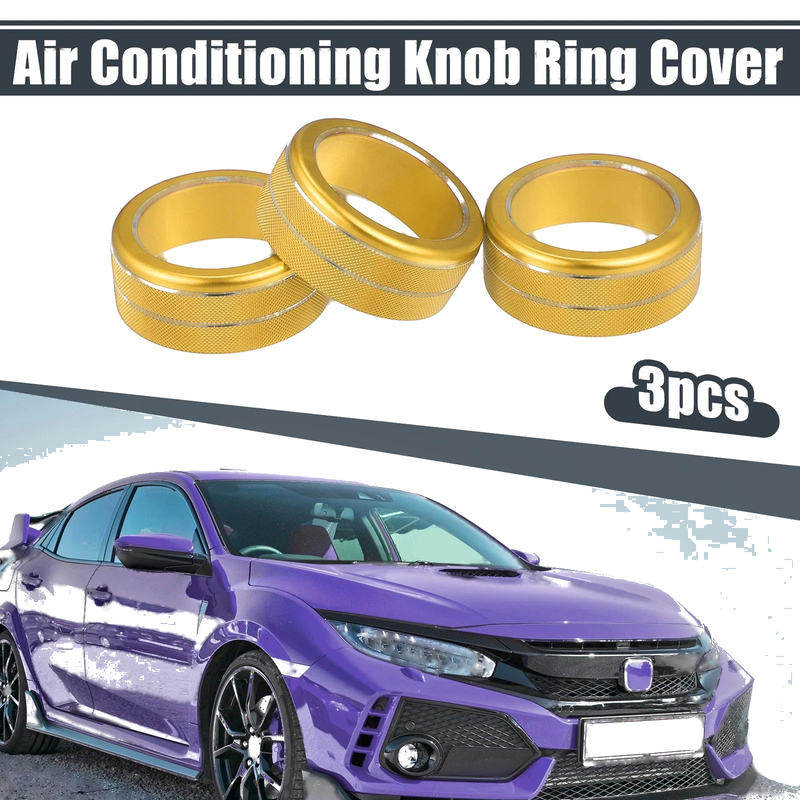 Honda Civic 3 x Gold Aluminum AC Climate Control Knob Ring Covers (2021-2022)