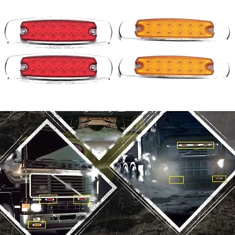 Trailer - 2x Red + 2x Amber 4pcs 12LED Sealed Side Marker Clearance Lights