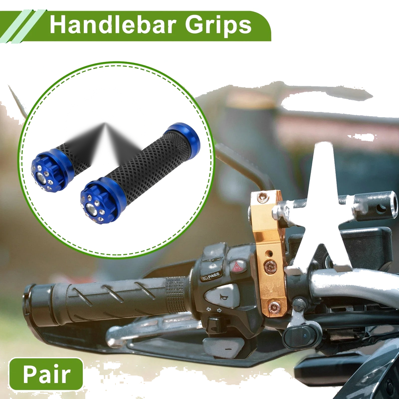 Motorcycle Aluminum Rubber Blue 7/8" 22mm Handlebar Grips Cover