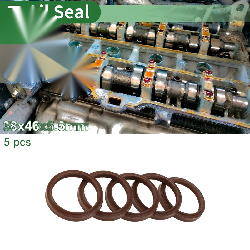 Oil Seal 38x46x5.5mm Seal Ring FKM Rubber Brown 5 Pcs