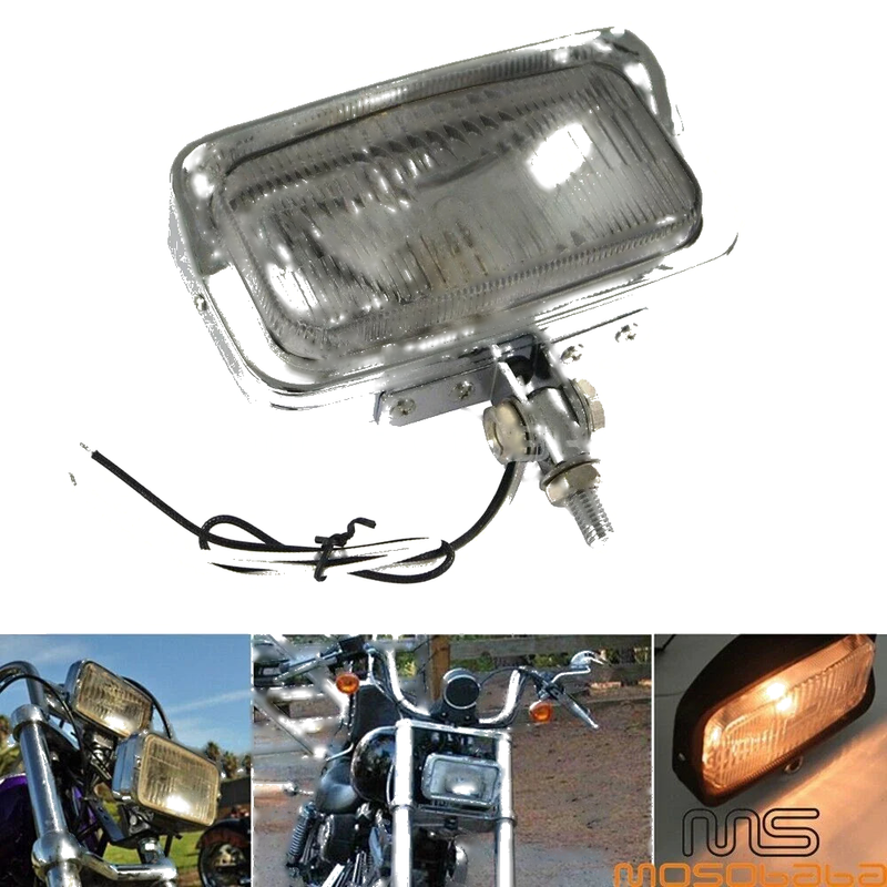 Harley Chopper Bobber Cafe Racer Square Chrome Headlight