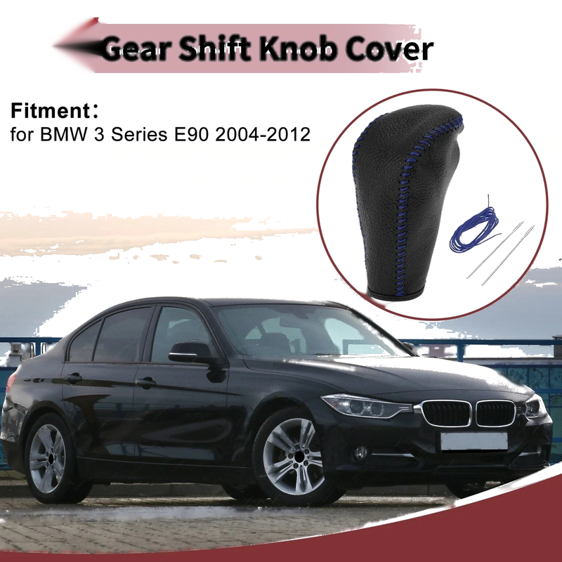 BMW 3 Series E90 Black Blue Faux Leather Gear Shift Knob Cover (2004-2012)