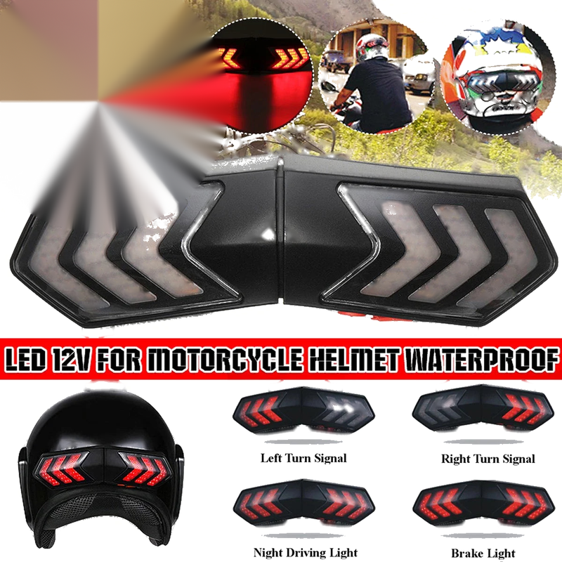 Motorcycle Helmet LED Safety Warn Lamp Wireless Turn Signal Brake Light