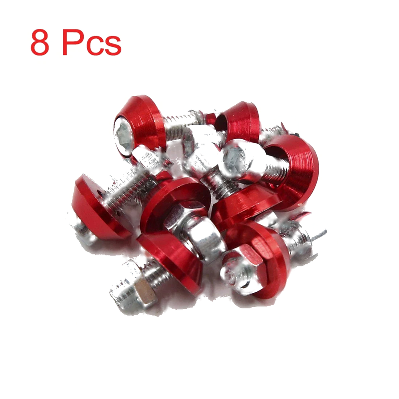 Motorcycle License Plate Frame Red 8 x M6x1.0 Screw Bolt Cap Fastener