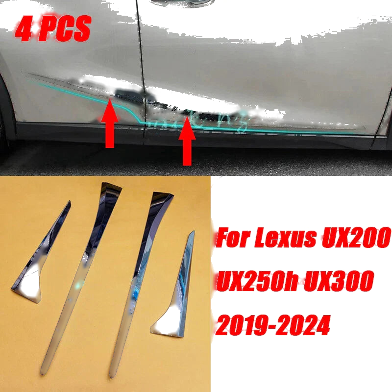 Lexus UX200 UX250h UX300 4x Chrome Door Body Side Molding Cover Trims (2019–2024)