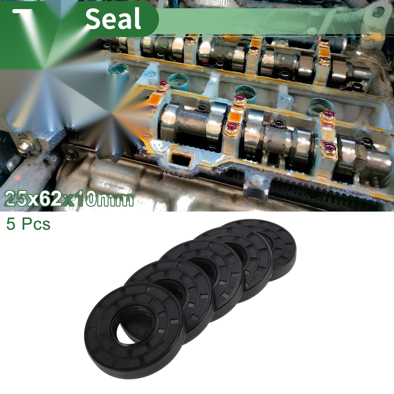 Oil Seal 25x62x10mm NBR Rubber High Pressure Black 5 Pcs