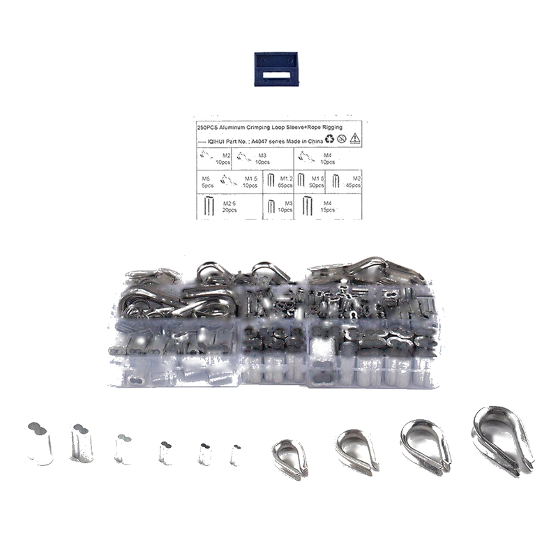 Wire Rope Cable 250Pcs Thimble & 6 Size Crimping Loop Sleeves