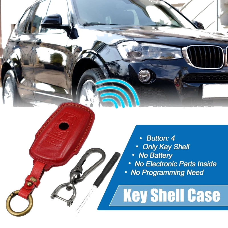 BMW 4 x Button Key Fob Case Cover Protector Faux Leather Blue