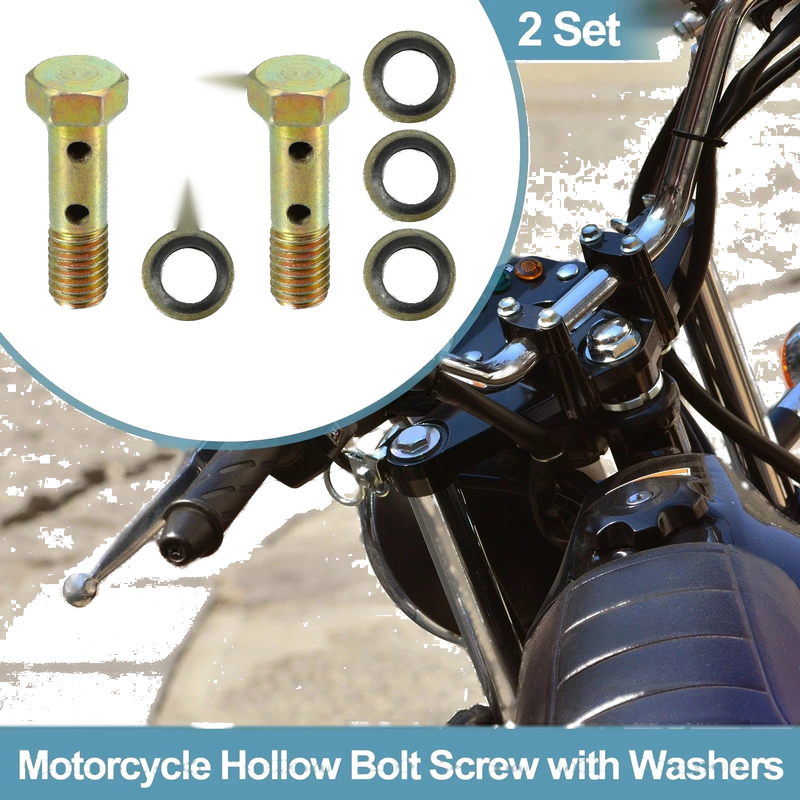 Motorcycle 2 x M8x1.25 32mm Hollow Bolt Screw with Washer Set