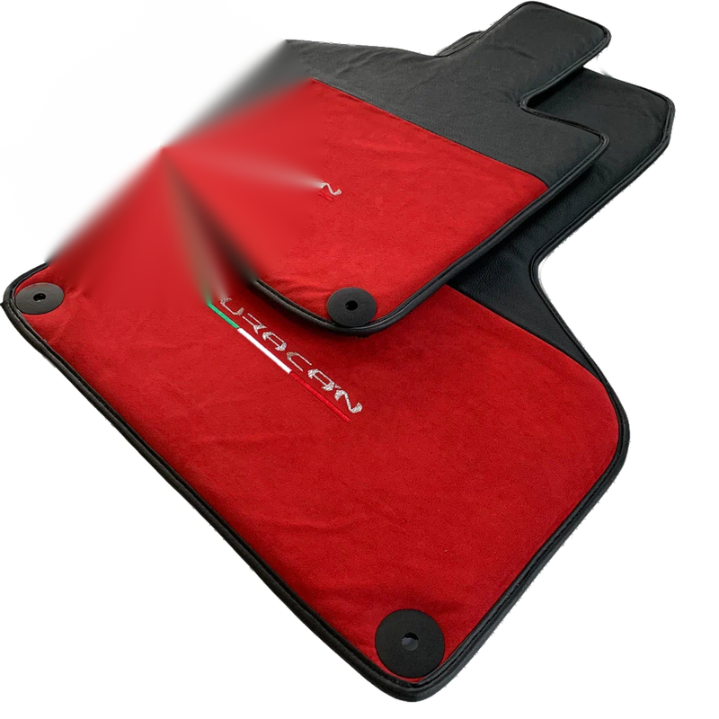 Lamborghini Huracan Coupe Alcantara Red Leather Floor Mats (2014-2023)