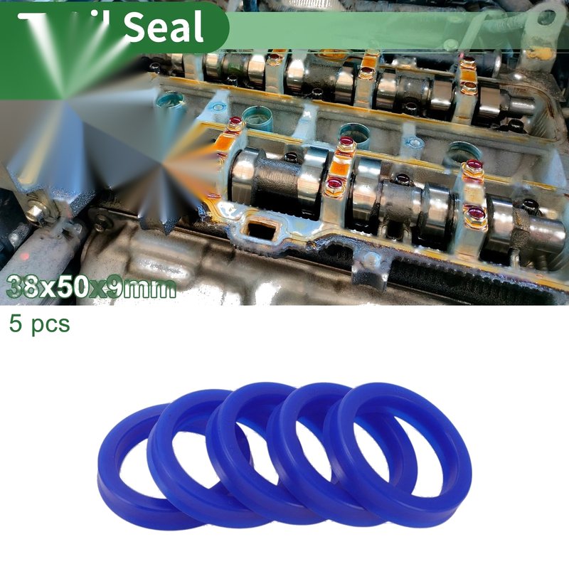 Oil Seal 38x50x9mm Rotary Shaft Seal TPU High-Pressure Blue 5 Pcs