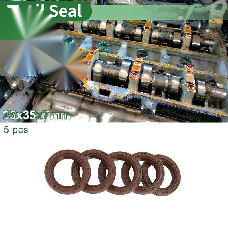 Oil Seal 25x35x7mm FKM Rubber High Pressure Brown 5 Pcs