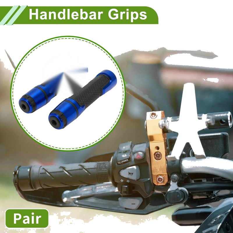 Motorcycle Hand Grips / 7/8" 22mm / Cover Handlebar End Grips Rubber Blue Rhombus
