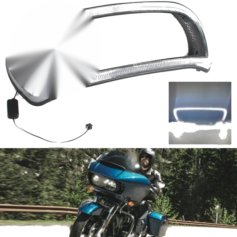 Harley Road Glide Headlight Fairing Bezel Trim Cover with DRL LED Light (2014-2023)