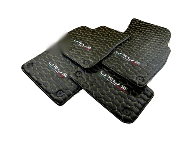 Lamborghini URUS 2018-2024 Black with Yellow Stitching Leather Floor Mats
