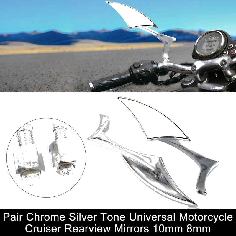Pair Chrome Silver Tone Rearview Mirrors 13.5x4.5cm Motorcycle Cruiser