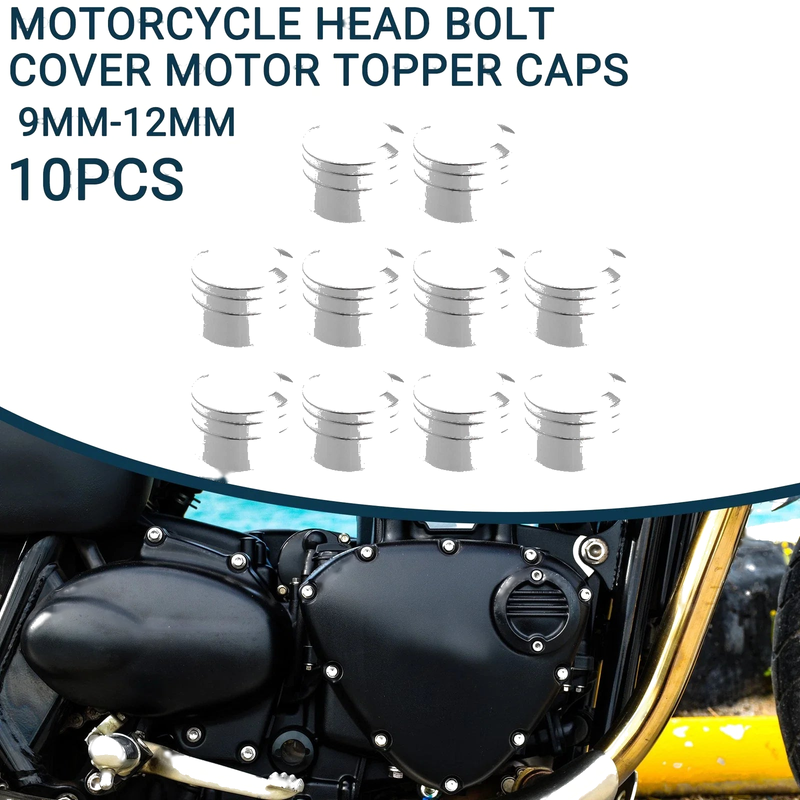 Motorcycle Chrome Silver Tone 10 pcs Bolt Cover Caps 9mm–12mm