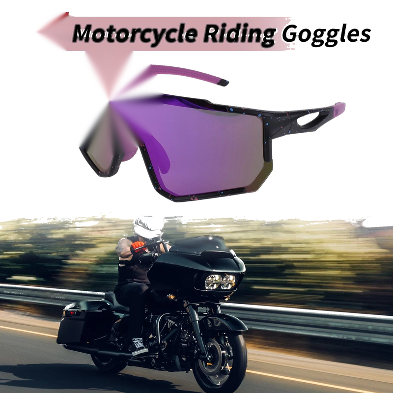 1 x Motorcycle Riding Goggles Purple Black with Blue Dots Tri-Acetyl Cellulos